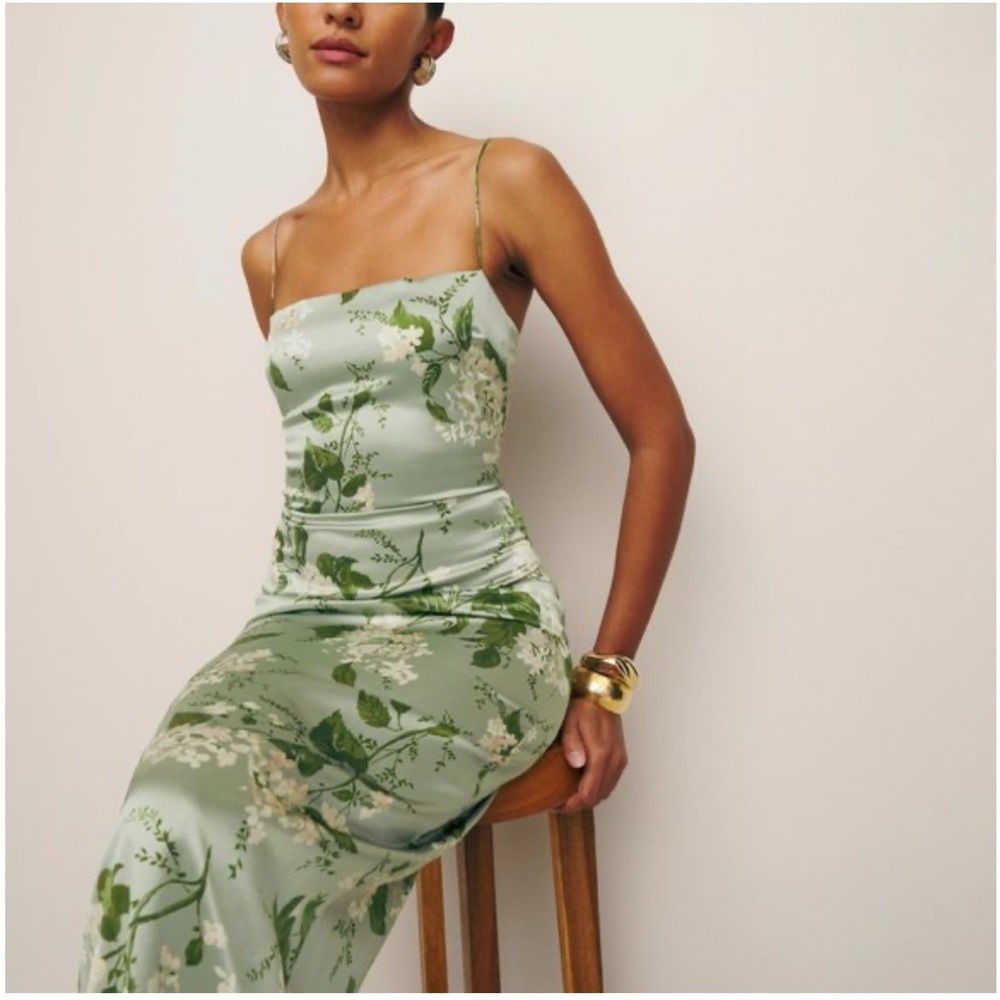 Reformation Frankie silk dress in tea Garden
